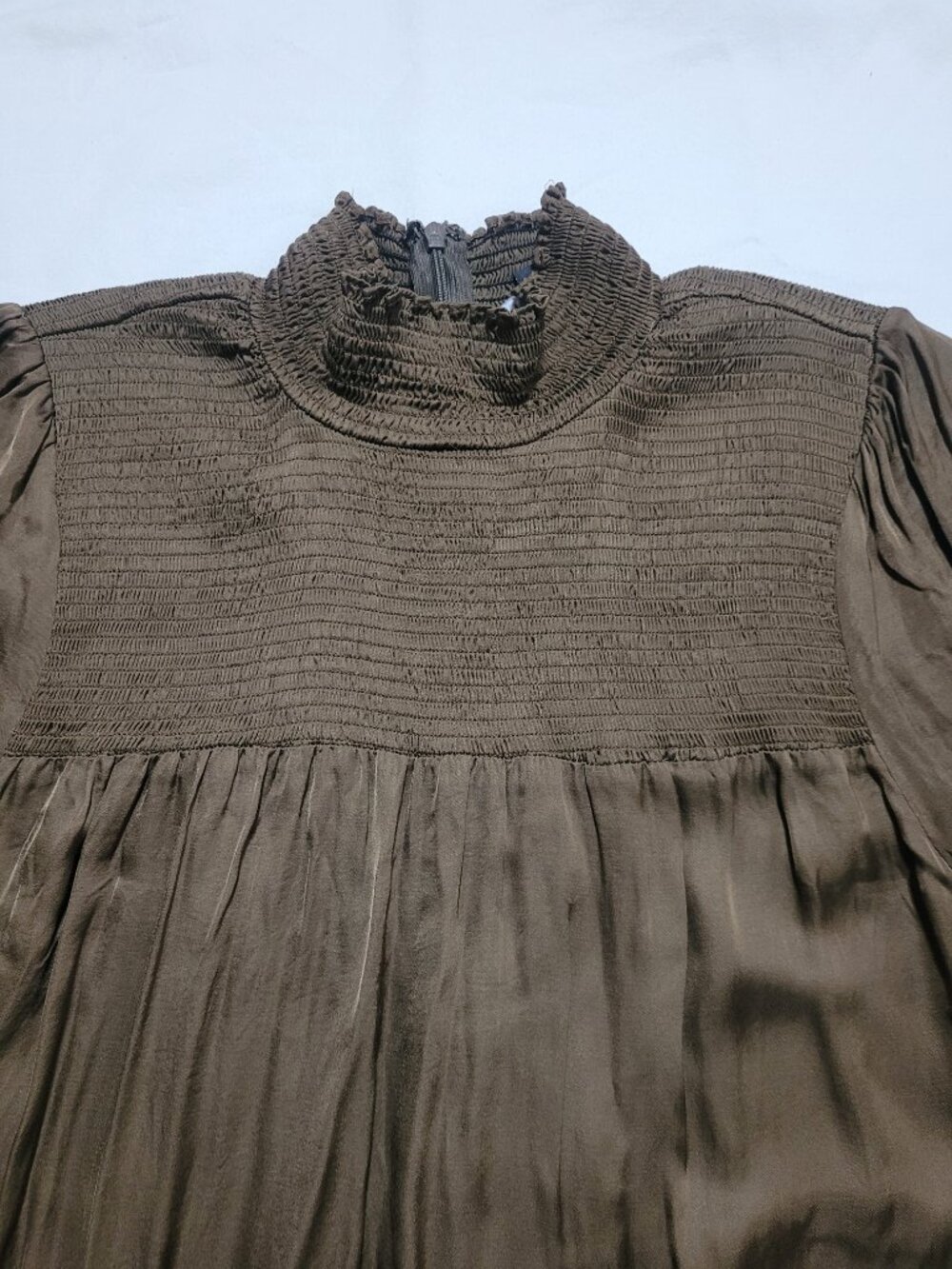 Olivaceous Long Sleeve Tiered Smocked Mini Dress Brown Medium Babydoll Boho - Picture 6 of 10